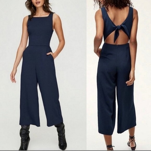WILFRED Ecoulement Jumpsuit Square Neck Blue 0 Aritzia - Picture 1 of 10
